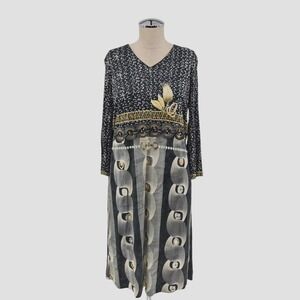 MALIPARMI Dress Womens Sz IT 46 US‎ 10 Black Retro Print Long Sleeve Shift Italy
